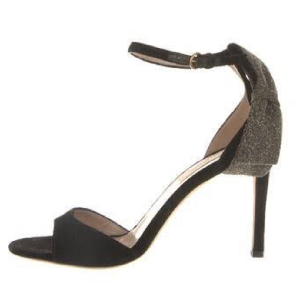 Valentino Black Velvet Sparkle Bow Strappy Heeled Sandal, 90mm, Size 9